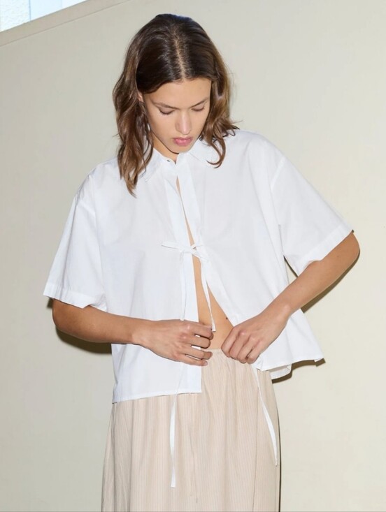 Deiji Studios Tops - Deiji Studios Tie Up Shirt White Organic Cotton Poplin